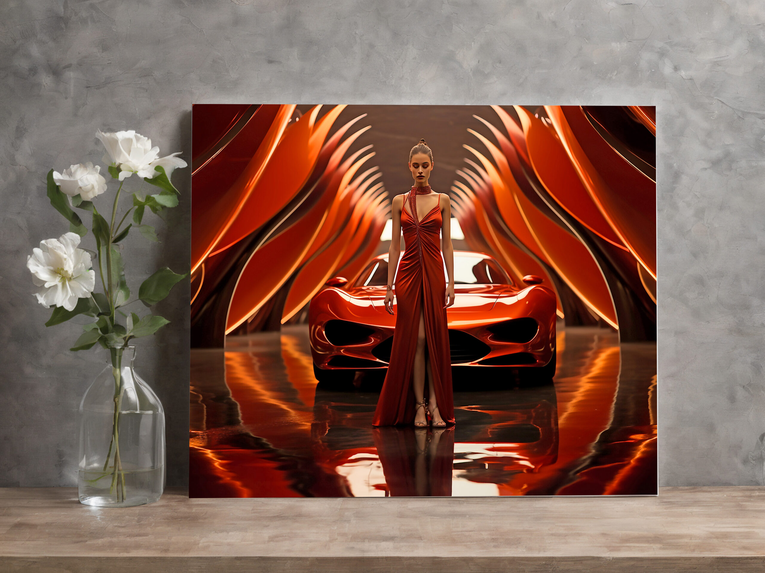 raxxa Canva: Sportwagen und junge Frau in Rot – Image 2