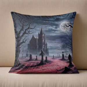 Kissen: Gothic Graveyard Under Full Moon