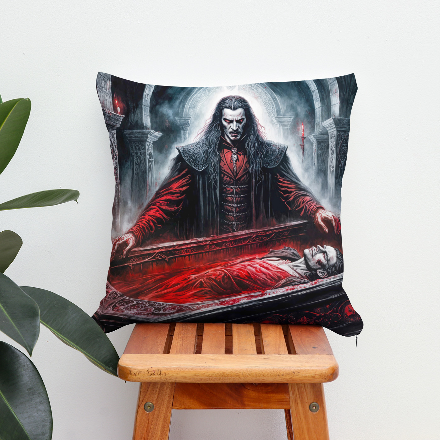 Kissen: Vampire Rising from Coffin in Gothic Chamber - Image 2