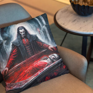 Kissen: Vampire Rising from Coffin in Gothic Chamber