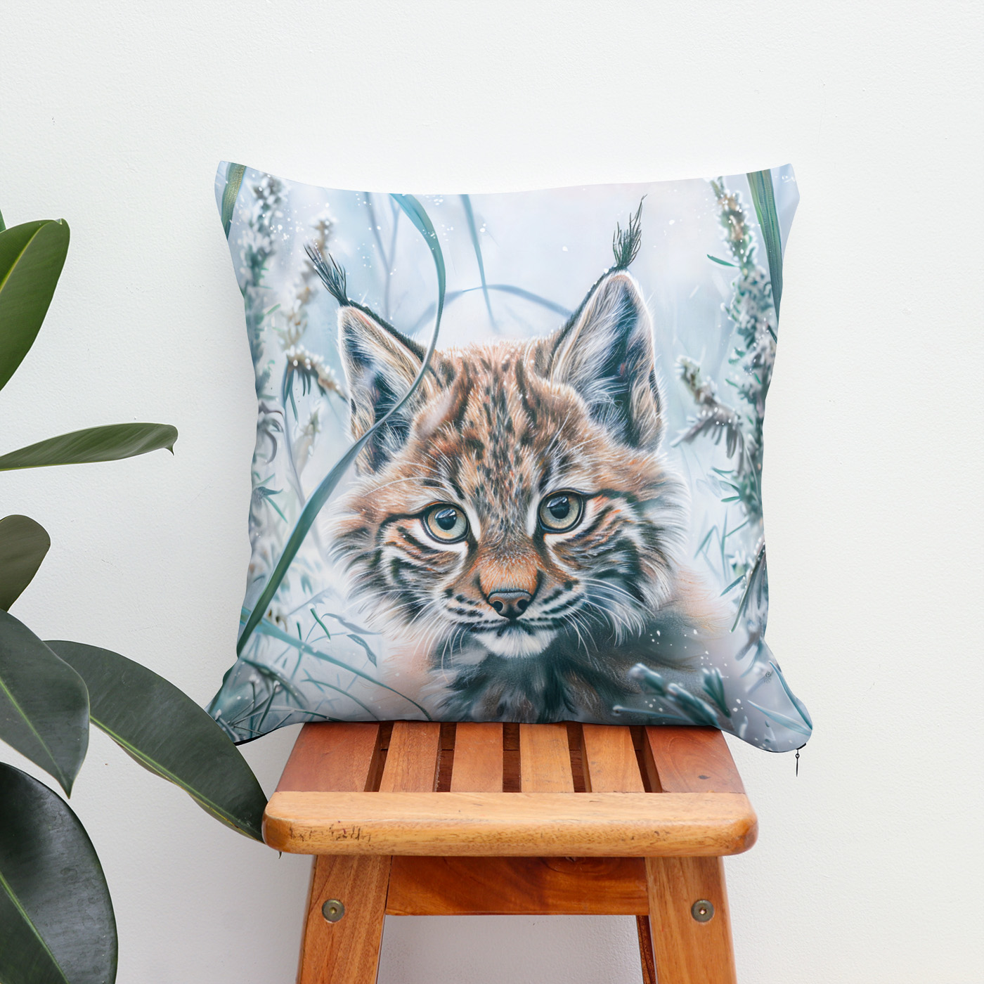 Kissen: Little Lynx in Snowy Forest