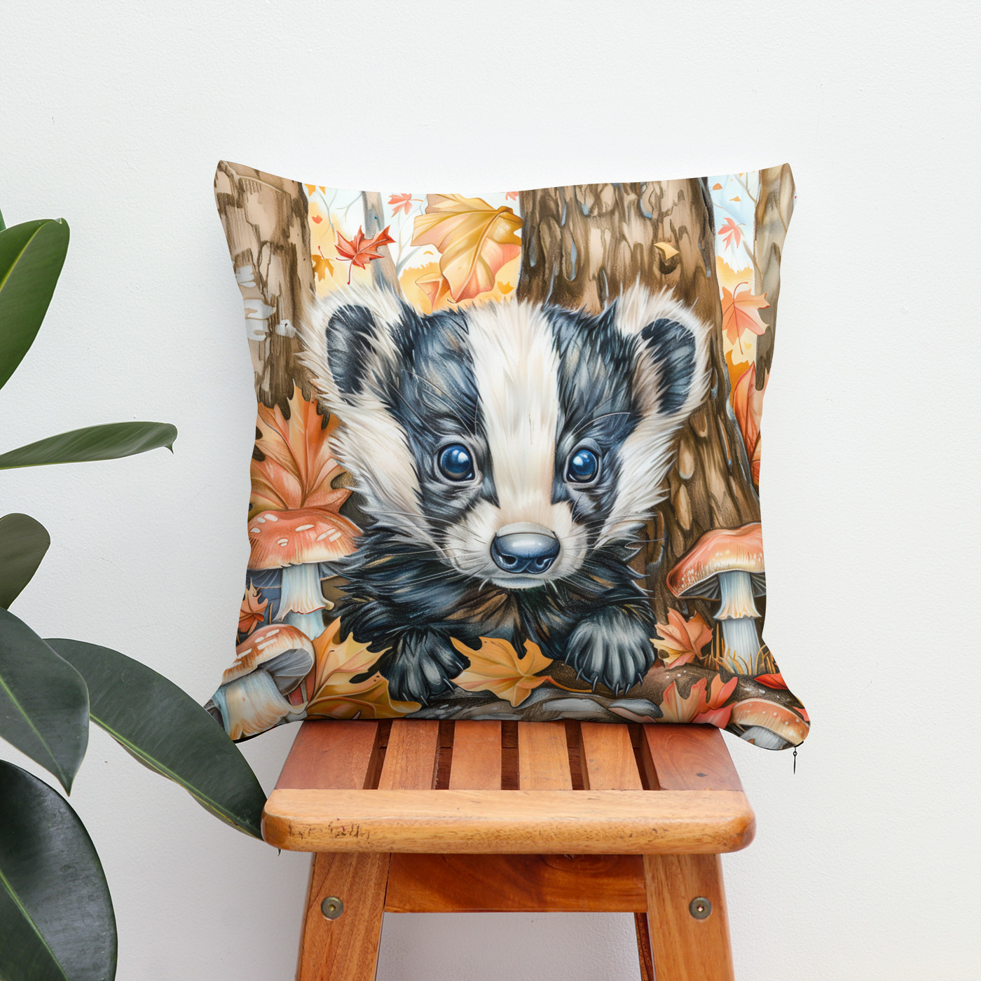Kissen: Little Badger in Autumn Leaves