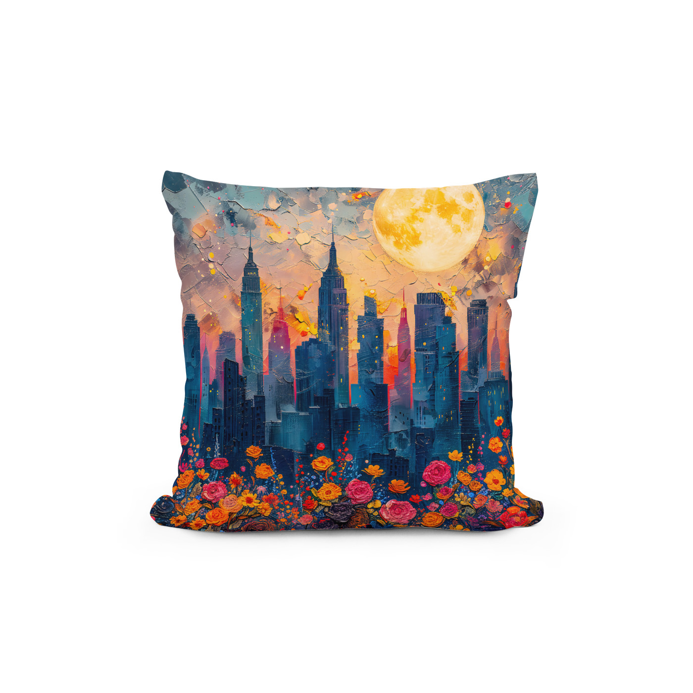 Kissen: Abstract watercolor illustration of full moon over city skyline – Bild 2