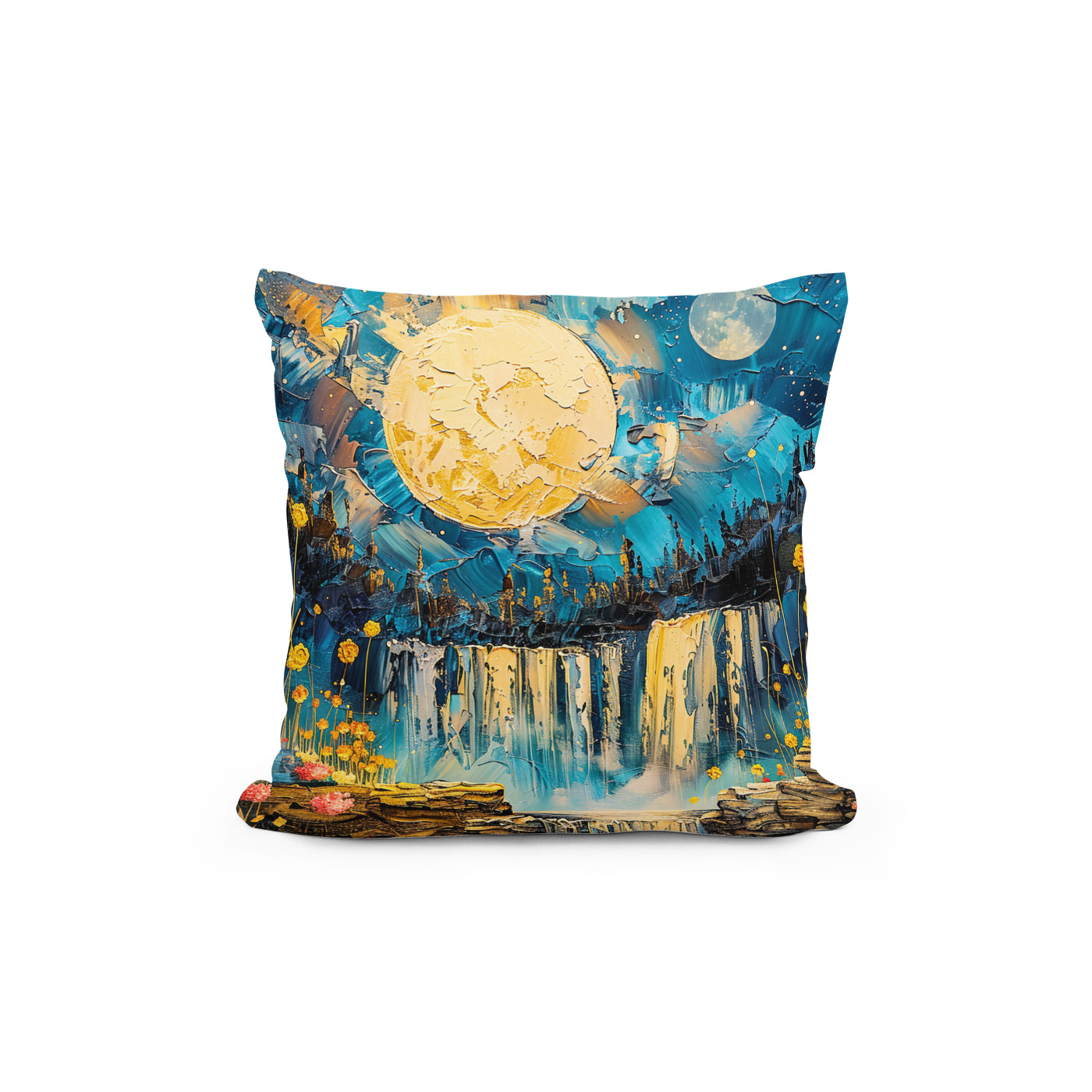 Kissen: Abstract watercolor illustration of full moon over waterfall – Bild 2