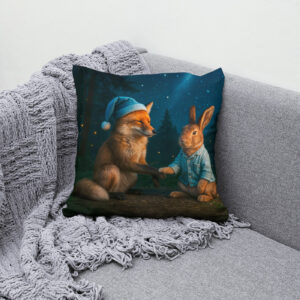 Kissen: Fox and Hare Say Goodnight in Forest