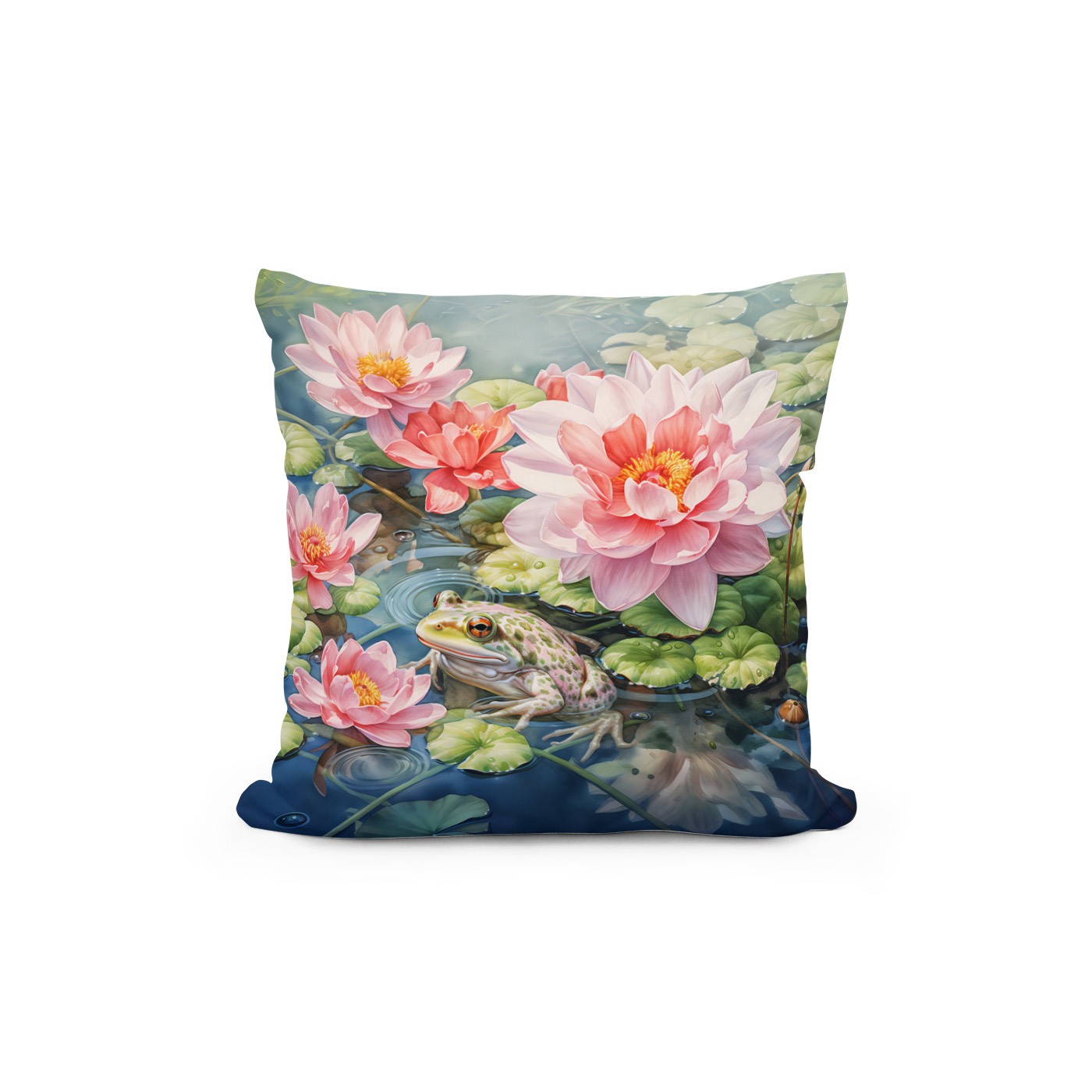 Kissen: Frog sitting among blooming water lilies – Bild 2