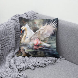 Kissen: Swan in lotus pond with soft colors