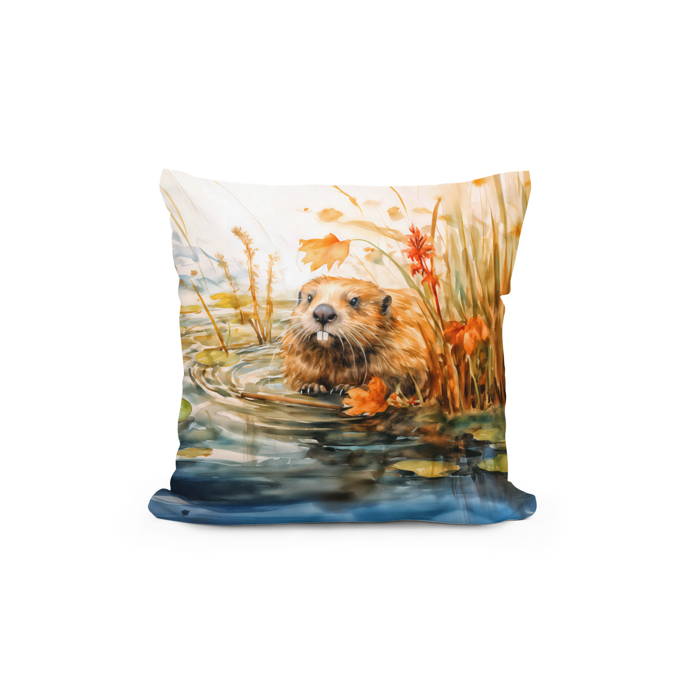 Kissen: Beaver sitting by pond among reeds – Bild 2