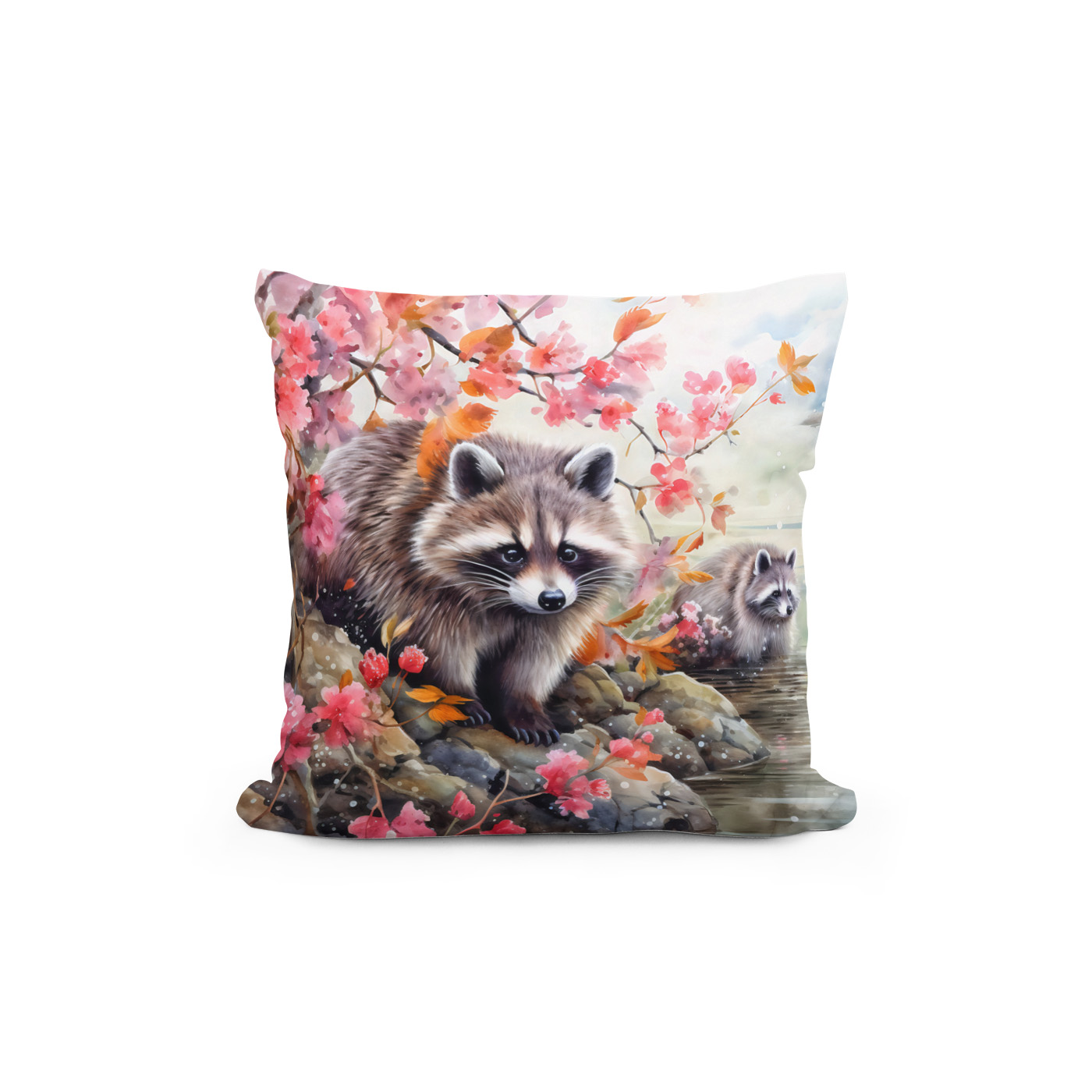 Kissen: Raccoons near autumn pond scene - immagine 2