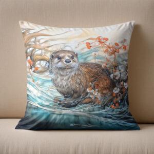 Kissen: Playful otter in pond with reflections