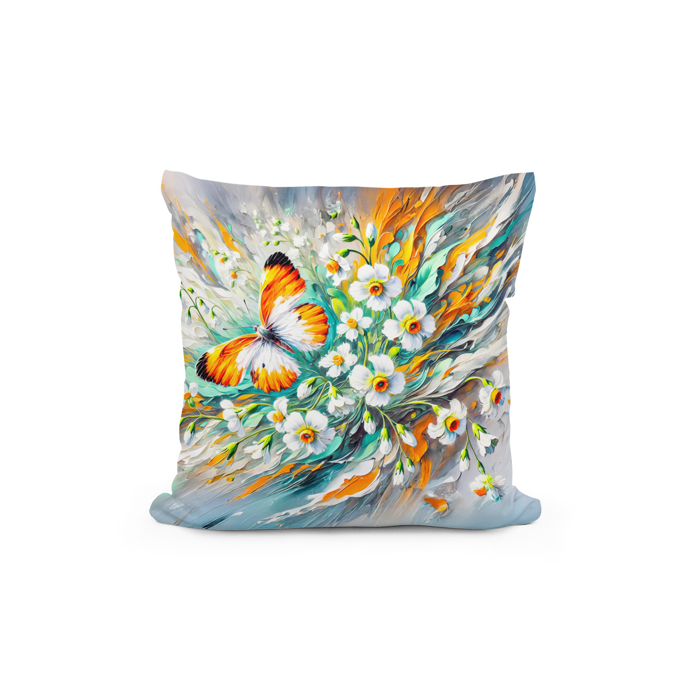 Kissen: Orange Tip Butterfly with Daffodils in Oil Painting – Bild 2
