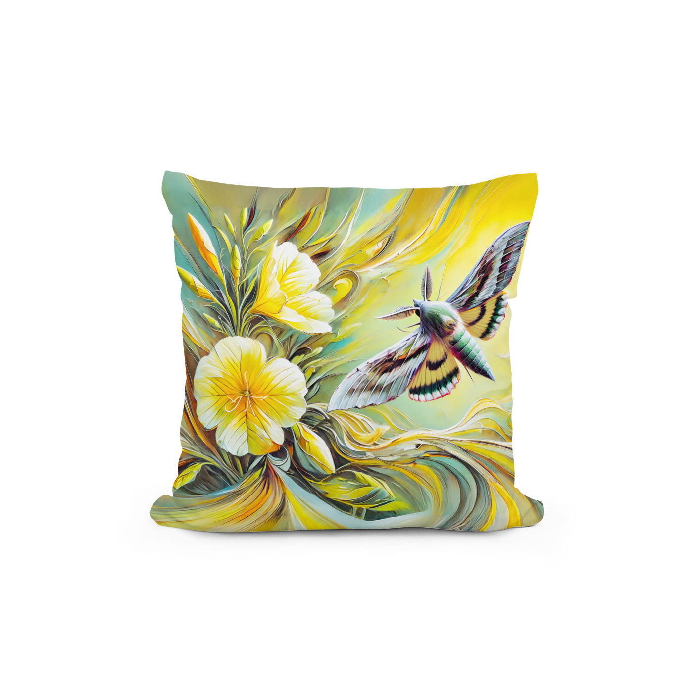 Kissen: Silver Y Moth with Evening Primrose in Oil Painting – Image 2