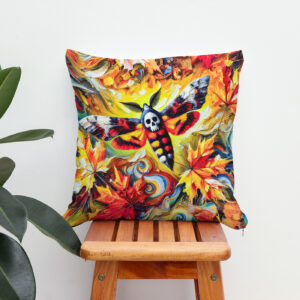 Kissen: Deaths-head Hawk-Moth with Autumn Leaves in Oil Painting