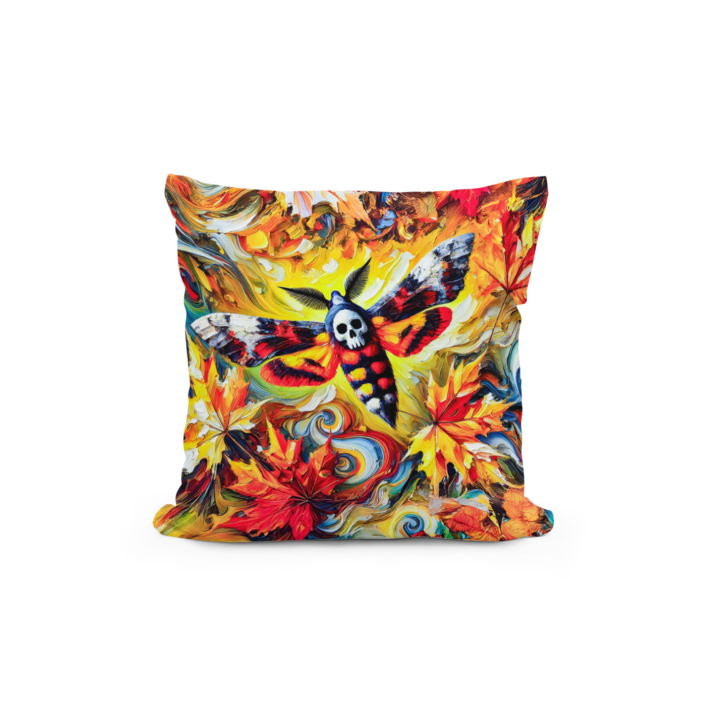 Kissen: Deaths-head Hawk-Moth with Autumn Leaves in Oil Painting - immagine 2