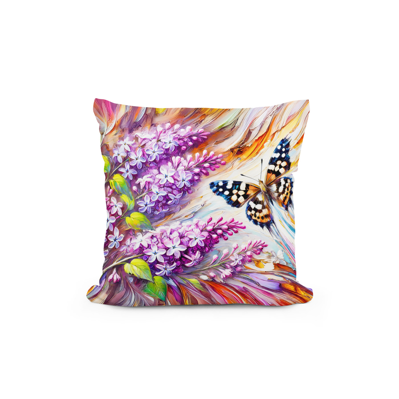 Kissen: Speckled Wood Butterfly with Lilac in Oil Painting – Image 2