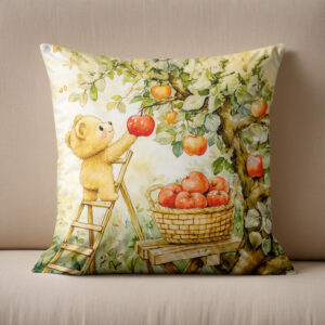 Kissen: Teddy Bear Harvesting Apples with Ladder