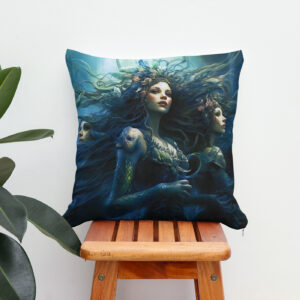 Kissen: Three Sea Nymphs in Mirror Fantasy Painting