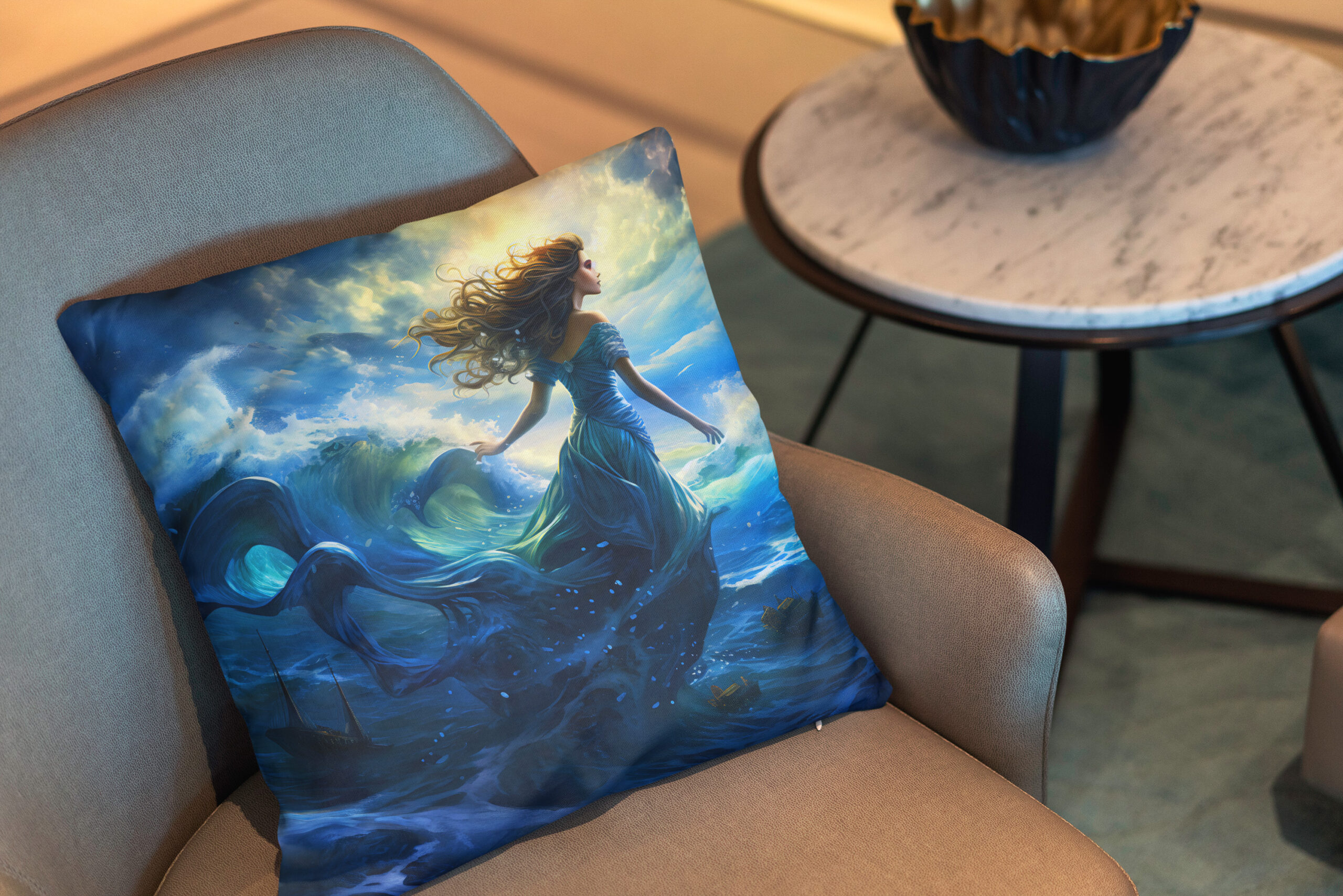 Kissen: Siren Emerging from Glowing Sea Fantasy Painting – Bild 2