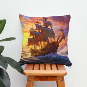 Kissen: Ship in Golden Sunset Storm Fantasy Painting