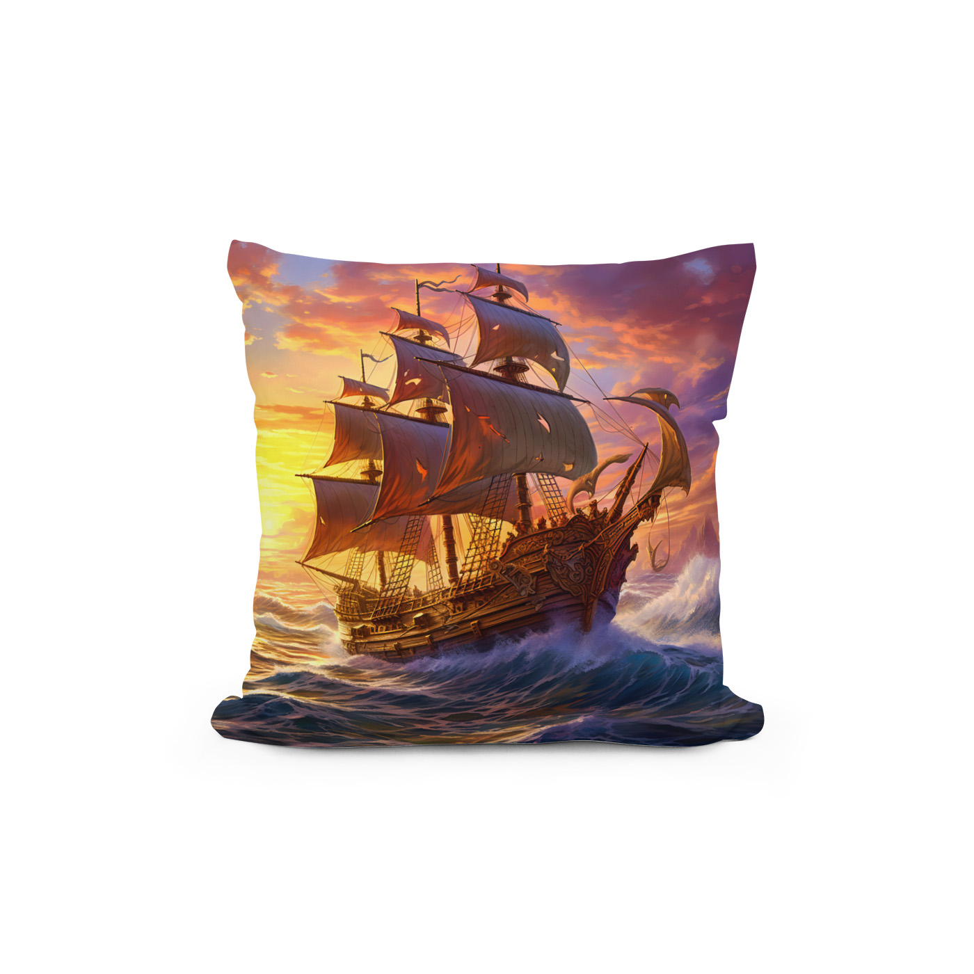 Kissen: Ship in Golden Sunset Storm Fantasy Painting – Image 2