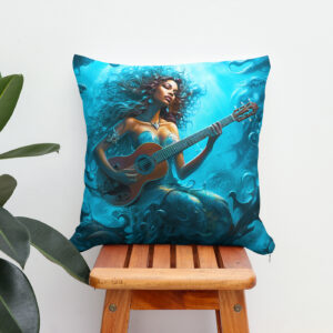 Kissen: Mermaid Playing Guitar Underwater Fantasy Painting
