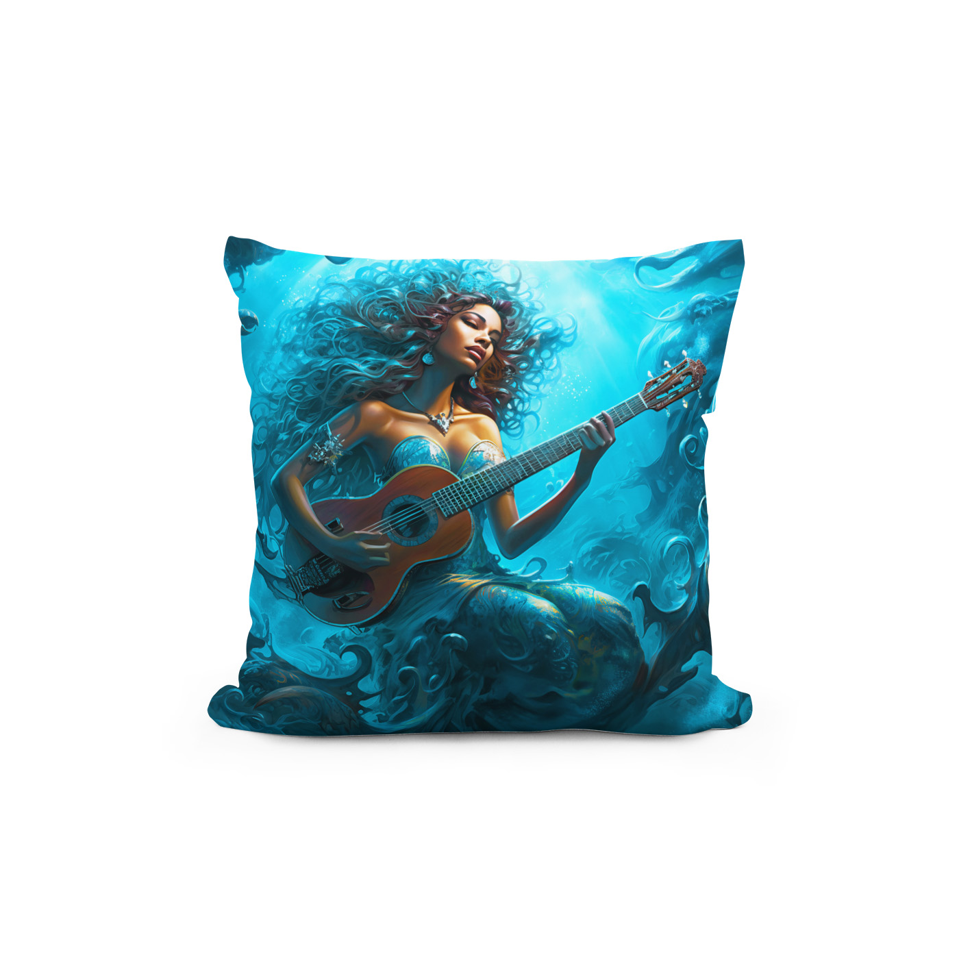 Kissen: Mermaid Playing Guitar Underwater Fantasy Painting – Bild 2