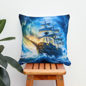 Kissen: Ship in Glowing Blue Ocean Fantasy Painting
