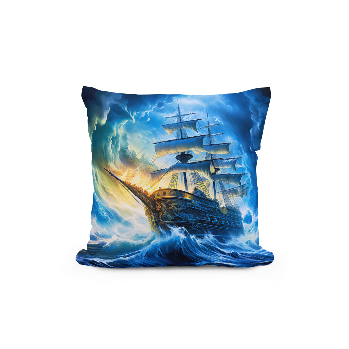 Kissen: Ship in Glowing Blue Ocean Fantasy Painting – Bild 2
