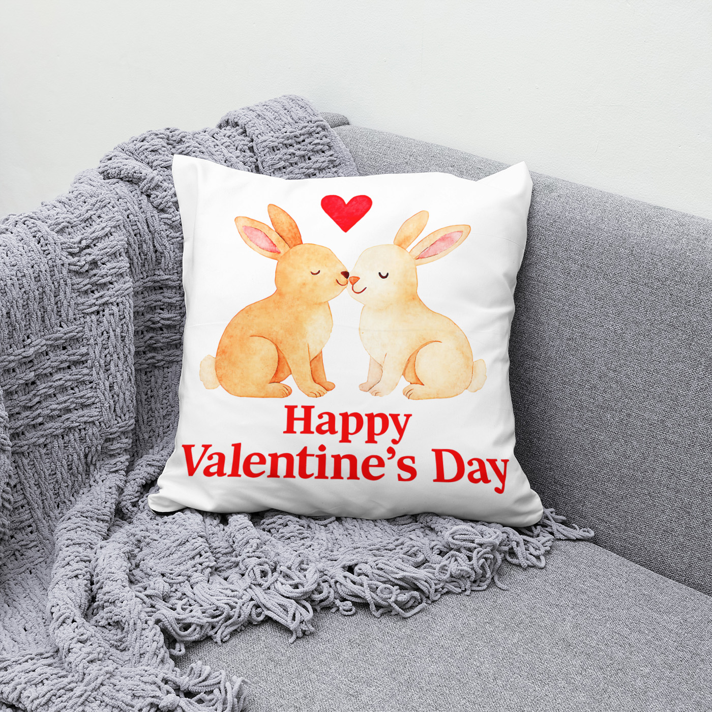 Kissen: Two Rabbits with Heart – Valentine’s Day Illustration