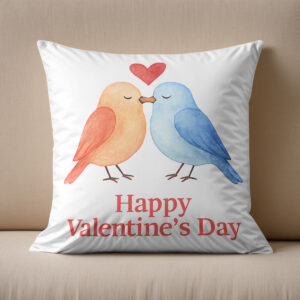 Kissen: Watercolor Lovebirds with Heart Valentine’s Day Illustration
