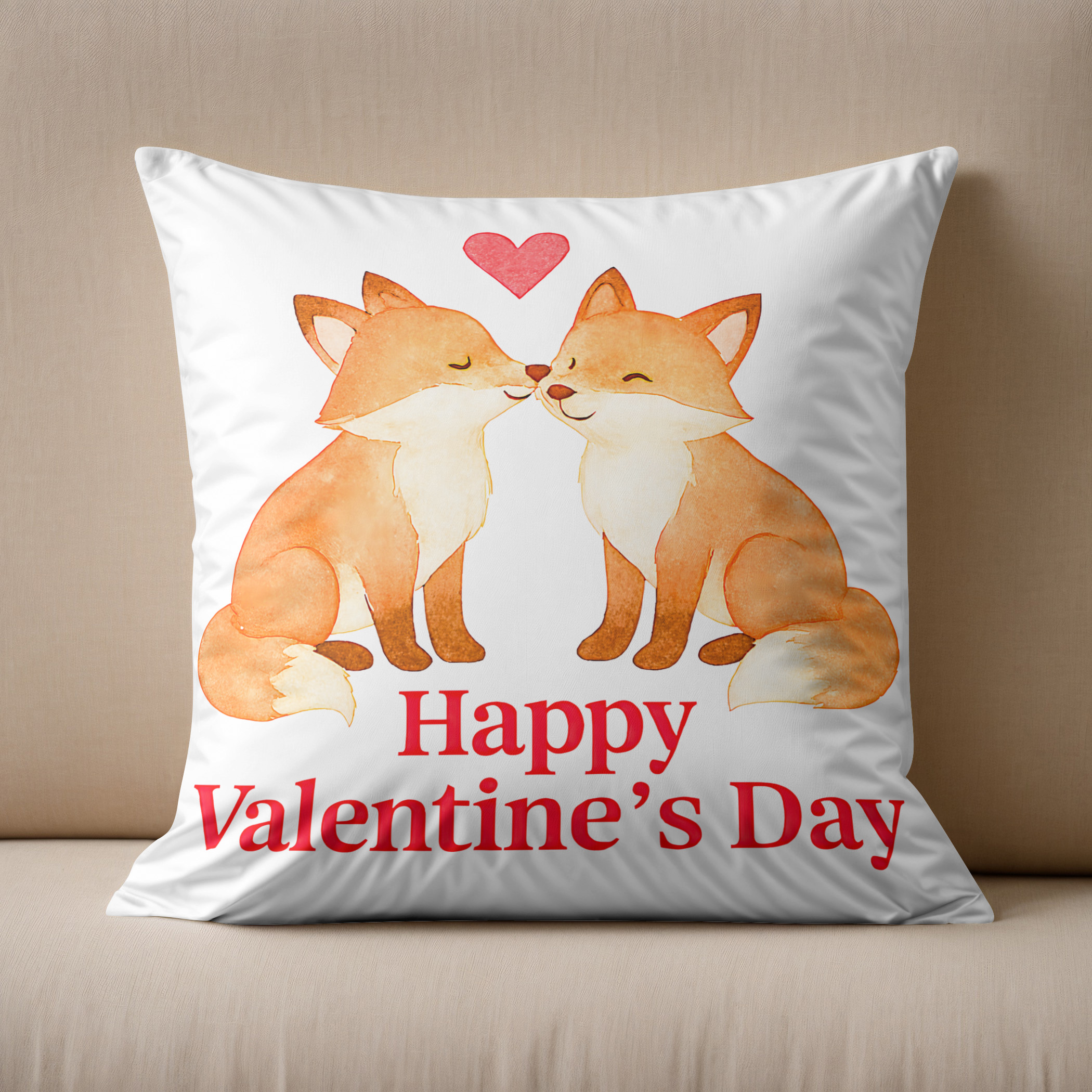 Kissen: Two Foxes with Heart – Valentine’s Day Illustration