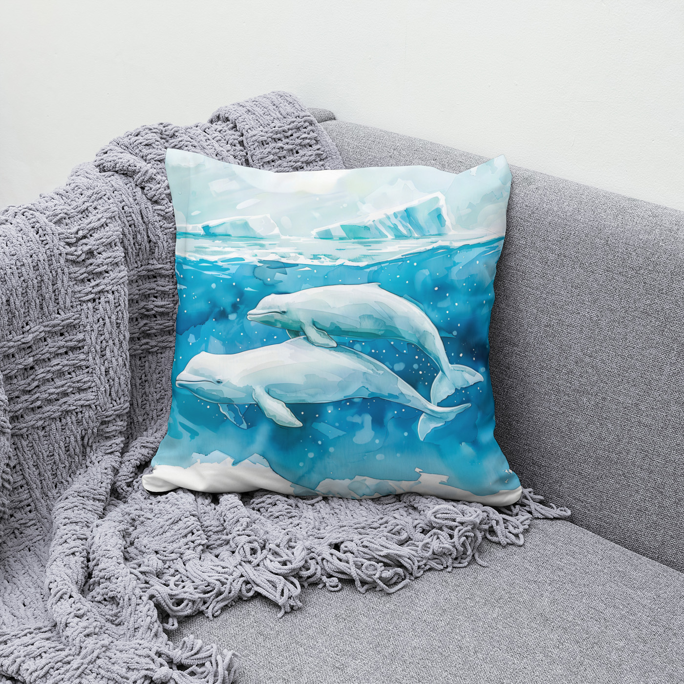 Kissen: Beluga Whales in Icy Underwater Scene