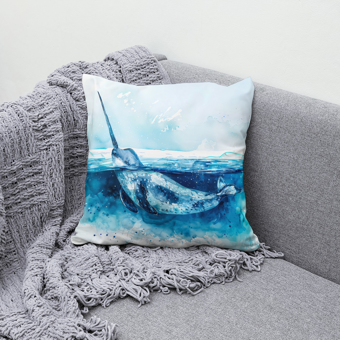 Kissen: Narwhal Swimming in Arctic Waters
