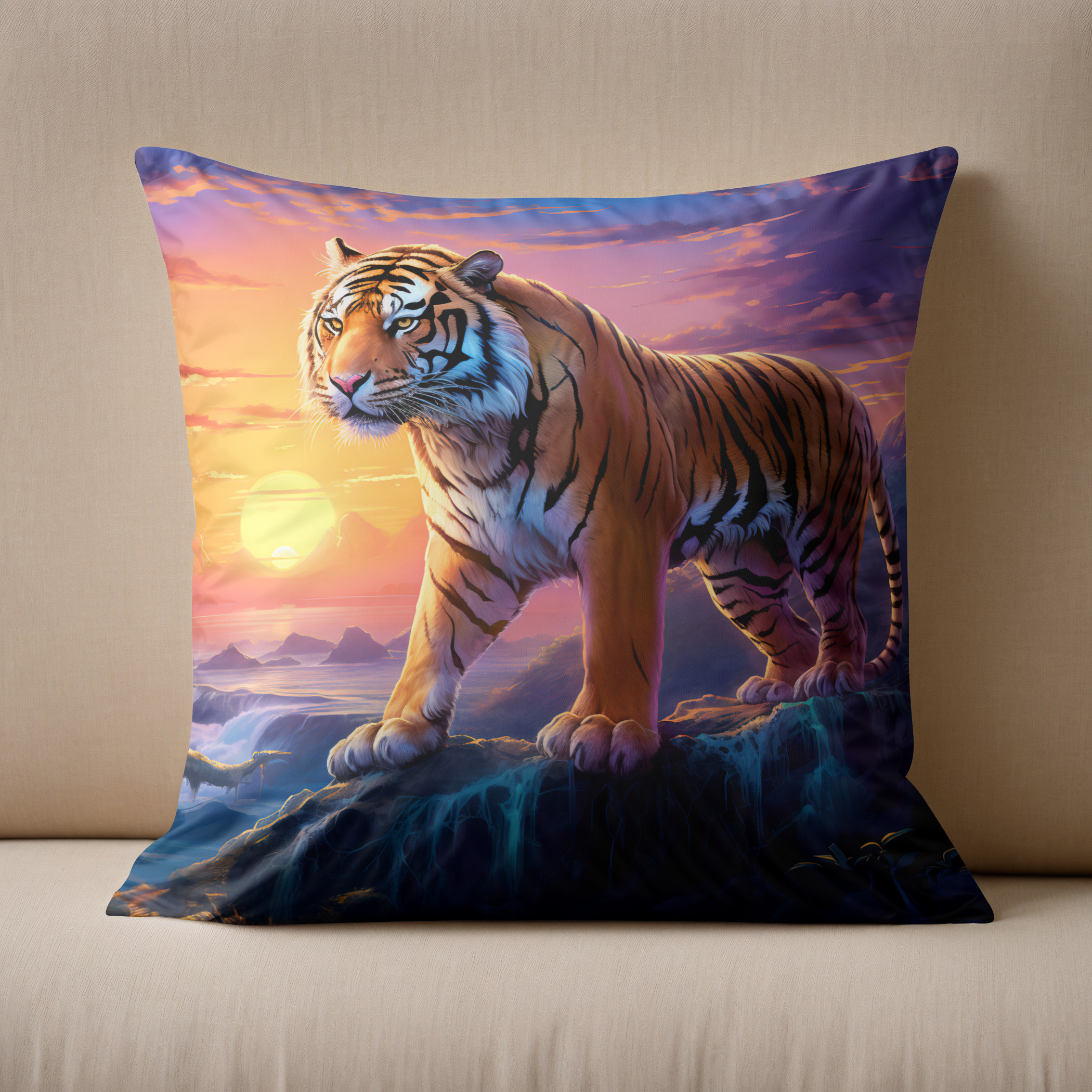 Kissen: Majestic Tiger Chinese Zodiac Artistry. Sunset