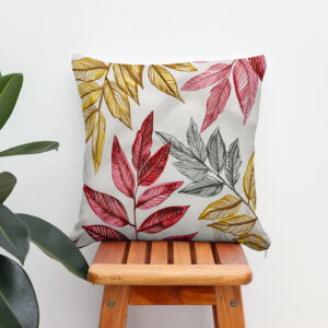 Kissen: Dark Red Fern Leaves With Gold Accents