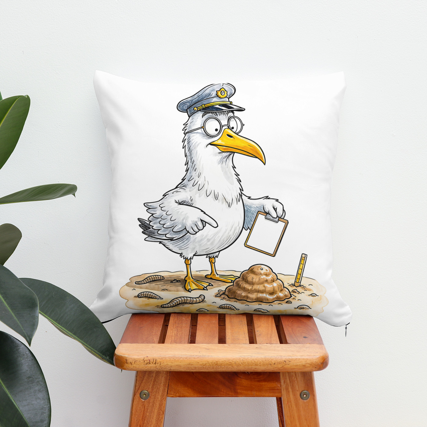Kissen: Comic Bird Worm Inspector - Imagen 2