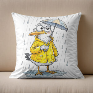 Kissen: Comic Bird Rainy Day Duty