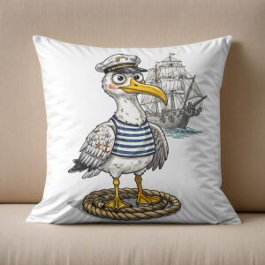 Kissen: Seagull Sailor with Rope and Ship Background