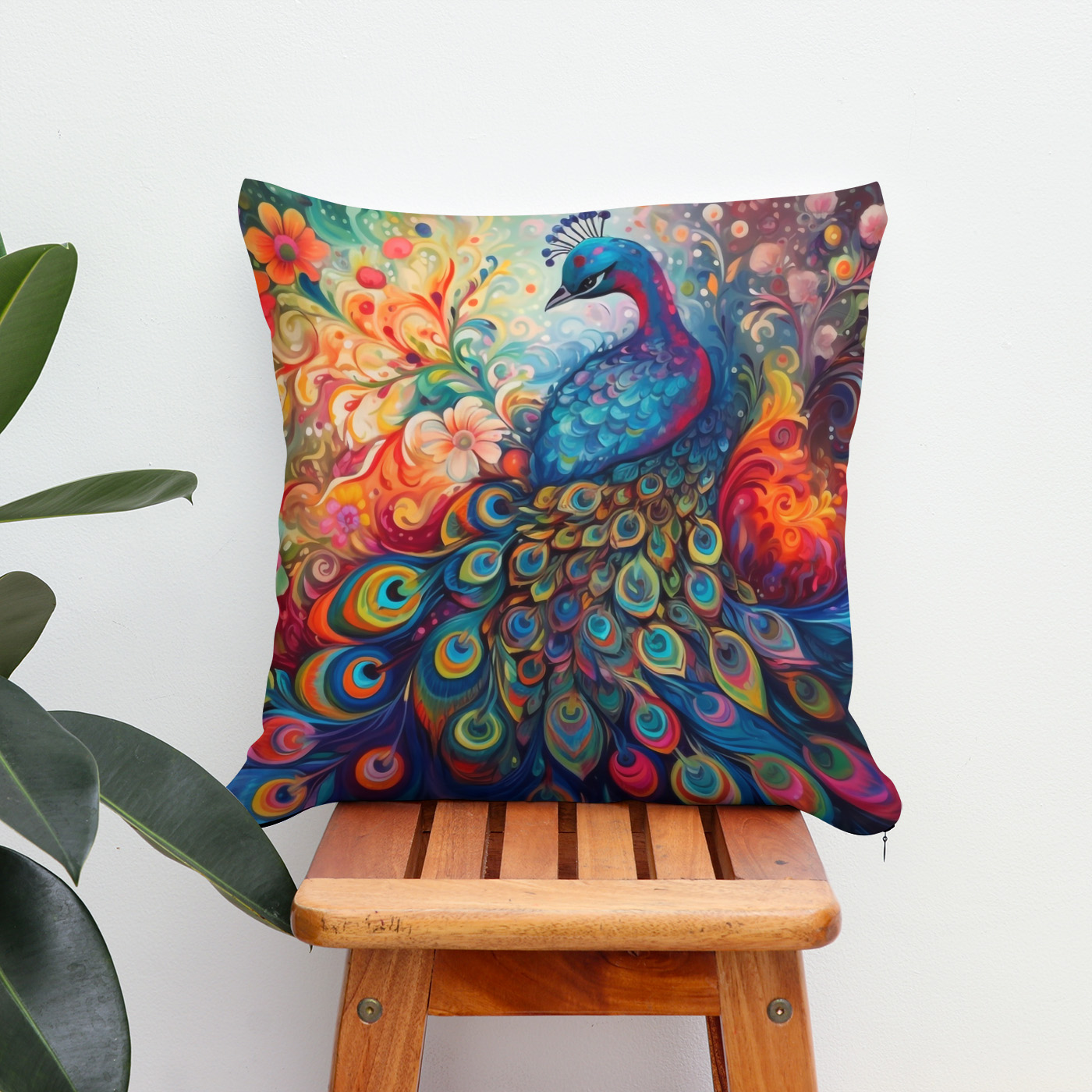 Kissen: Farbenfroher eleganter Pfau - immagine 2