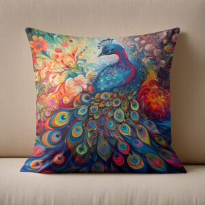 Kissen: Farbenfroher eleganter Pfau