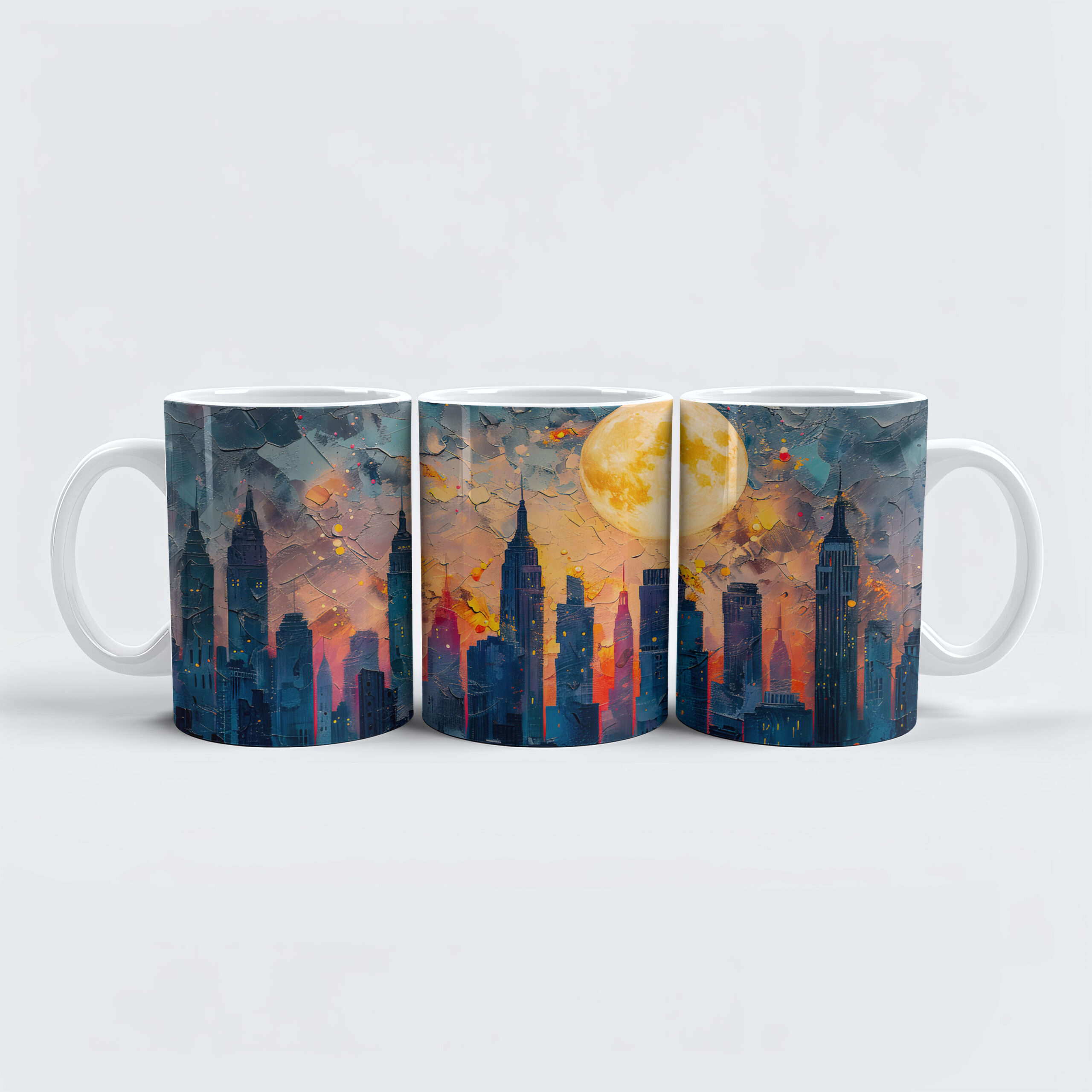 raxxa Premium-Tasse: Abstract watercolor illustration of full moon over city skyline