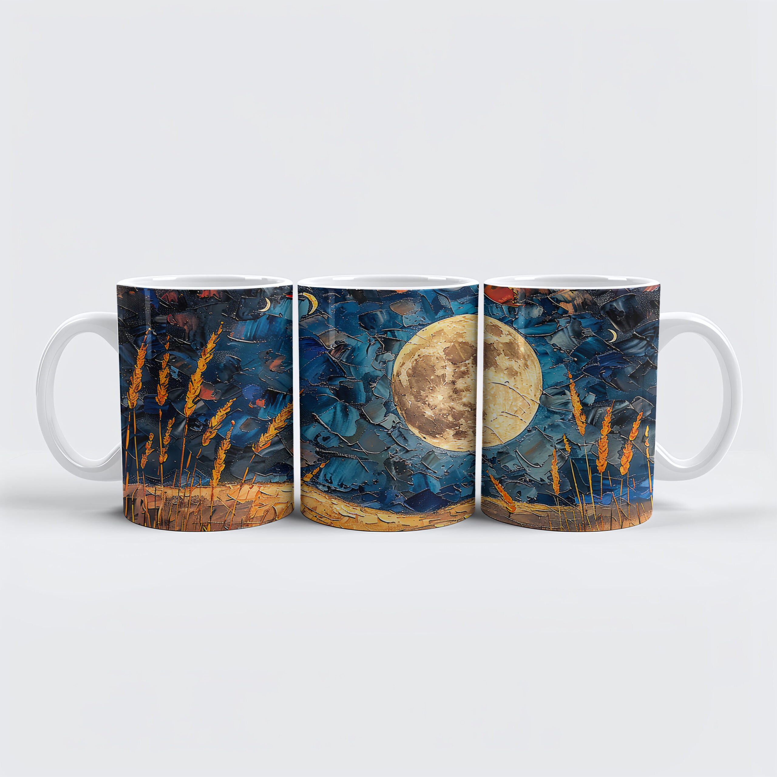 raxxa Premium-Tasse: Abstract watercolor illustration of full moon over grassy field