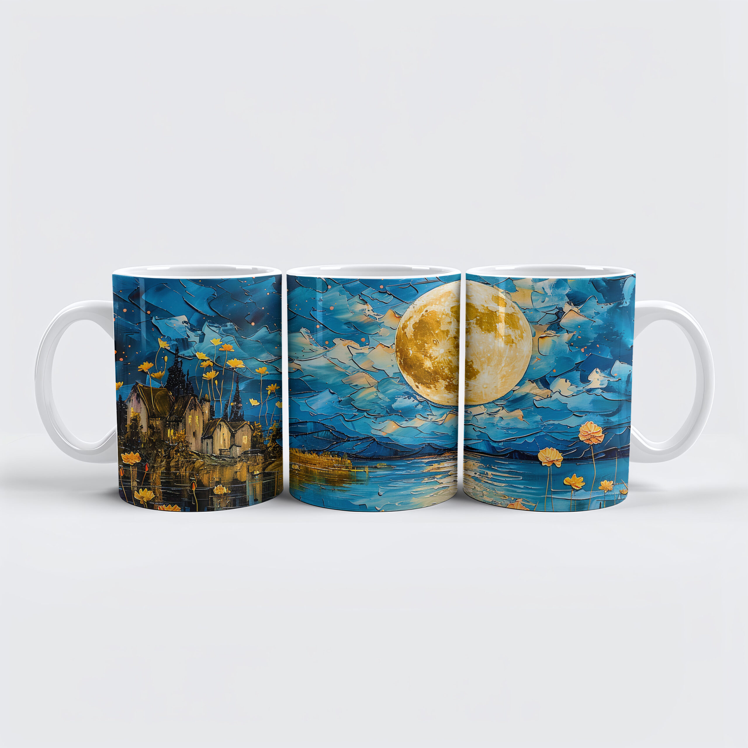 raxxa Premium-Tasse: Abstract watercolor illustration of full moon reflection in lake