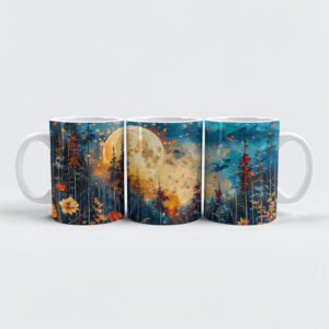 raxxa Premium-Tasse: Abstract watercolor illustration of full moon over forest