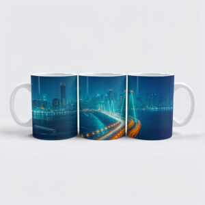 raxxa Premium-Tasse: City at Night, Illuminated Bridge Over River