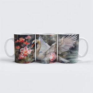 raxxa Premium-Tasse: Swan in lotus pond with soft colors