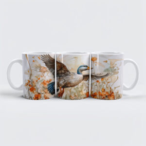 raxxa Premium-Tasse: Mallard flying above pond with flowers