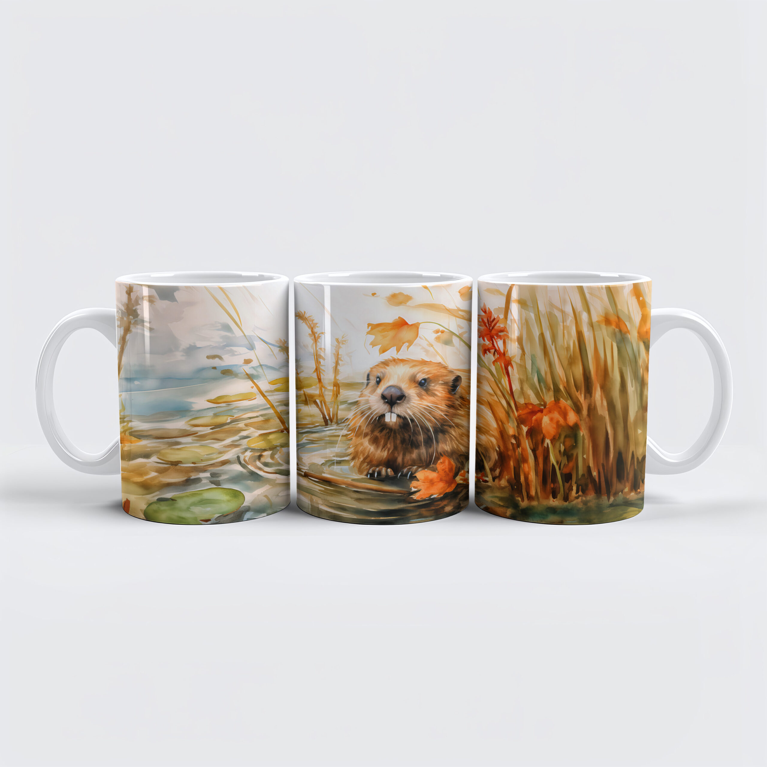 raxxa Premium-Tasse: Beaver sitting by pond among reeds