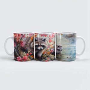 raxxa Premium-Tasse: Raccoons  near autumn pond scene