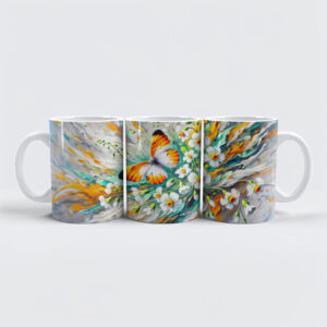raxxa Premium-Tasse: Orange Tip Butterfly with Daffodils in Oil Painting